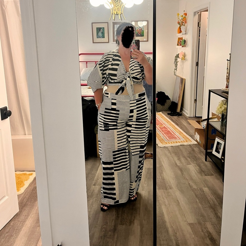 Eloquii Striped Black and White Top and bottom set